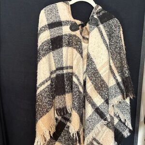 Plaid Poncho with Toggle Closure